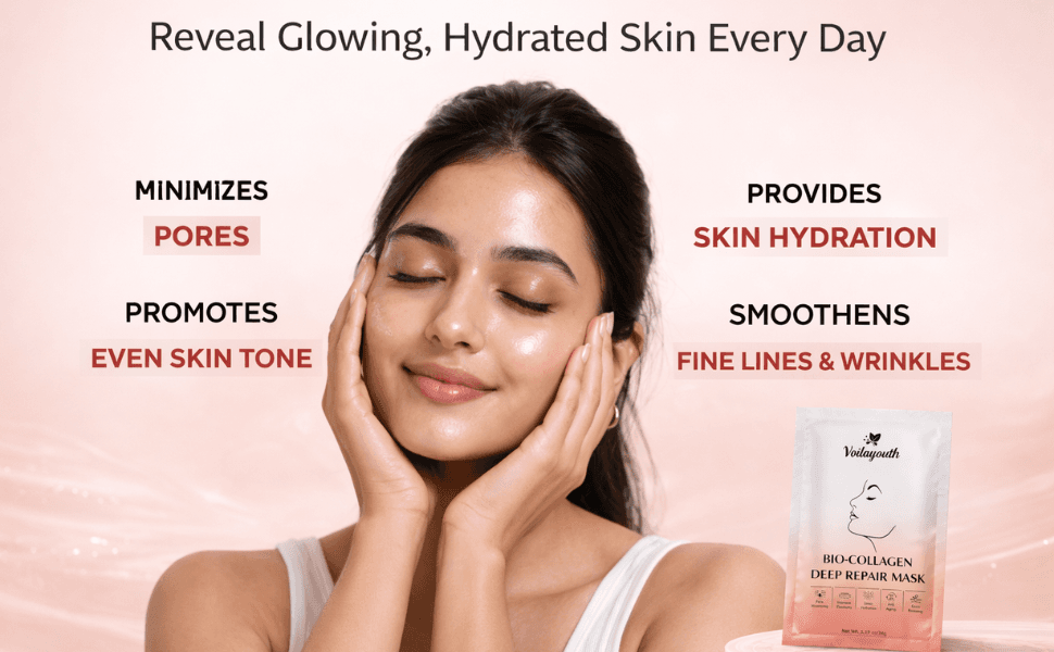 A second-skin hydrogel Bio-collagen hydrogel mask hugging the contours of the face